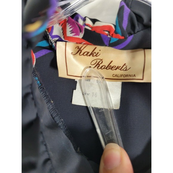 KAKI ROBERTS size 16 sheer Ruffle black flower VINTAGE 80's blouse shirt top - Picture 7 of 7